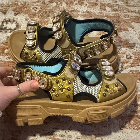 Gucci Gold Crystal Sandals - Picture 5 of 16